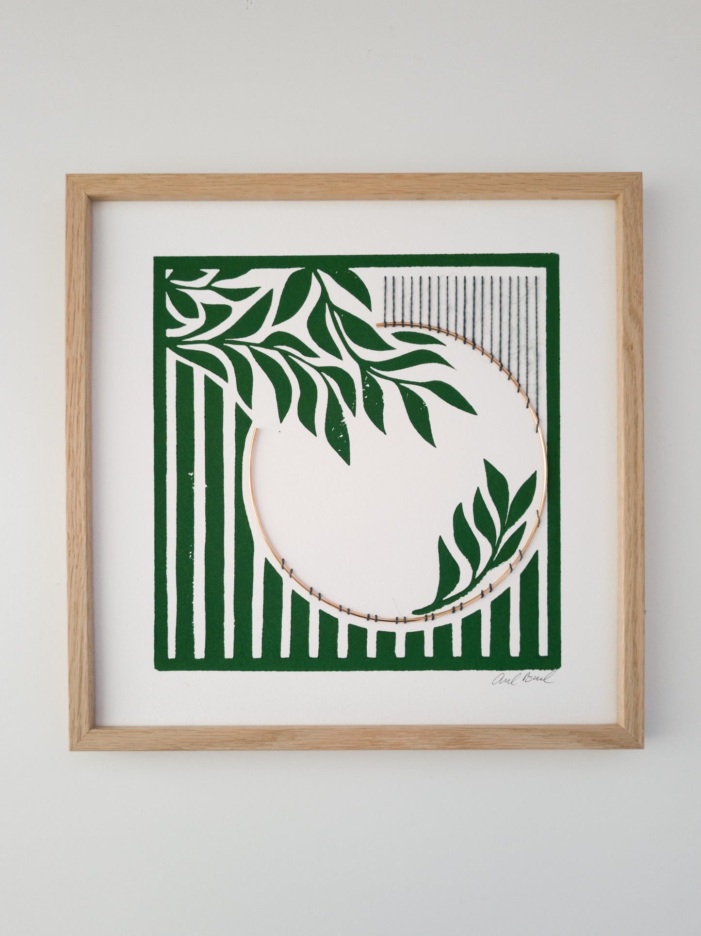 Paper embroidery on linocut (1114.01) - 30x30cm