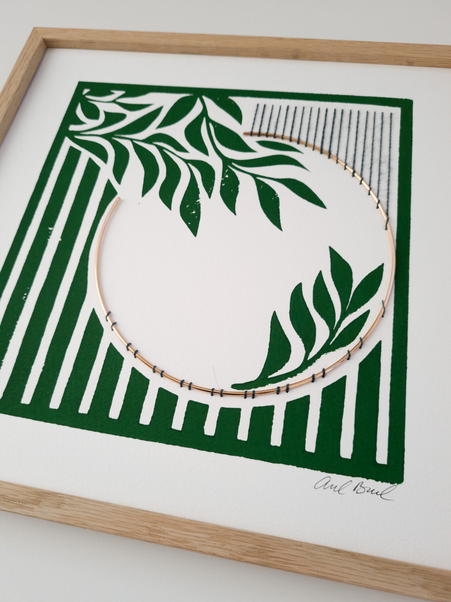 Paper embroidery on linocut (1114.01) - 30x30cm