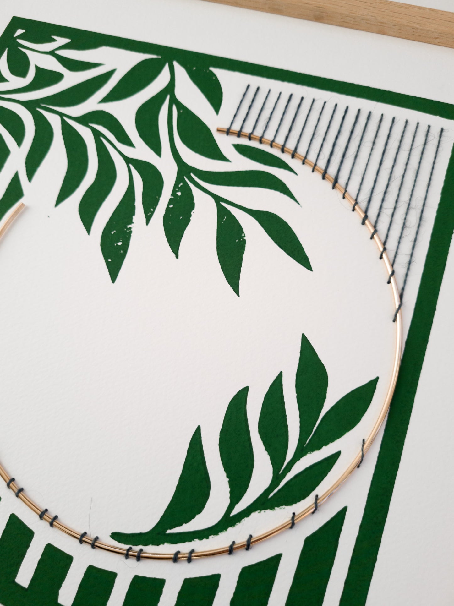 Paper embroidery on linocut (1114.01) - 30x30cm