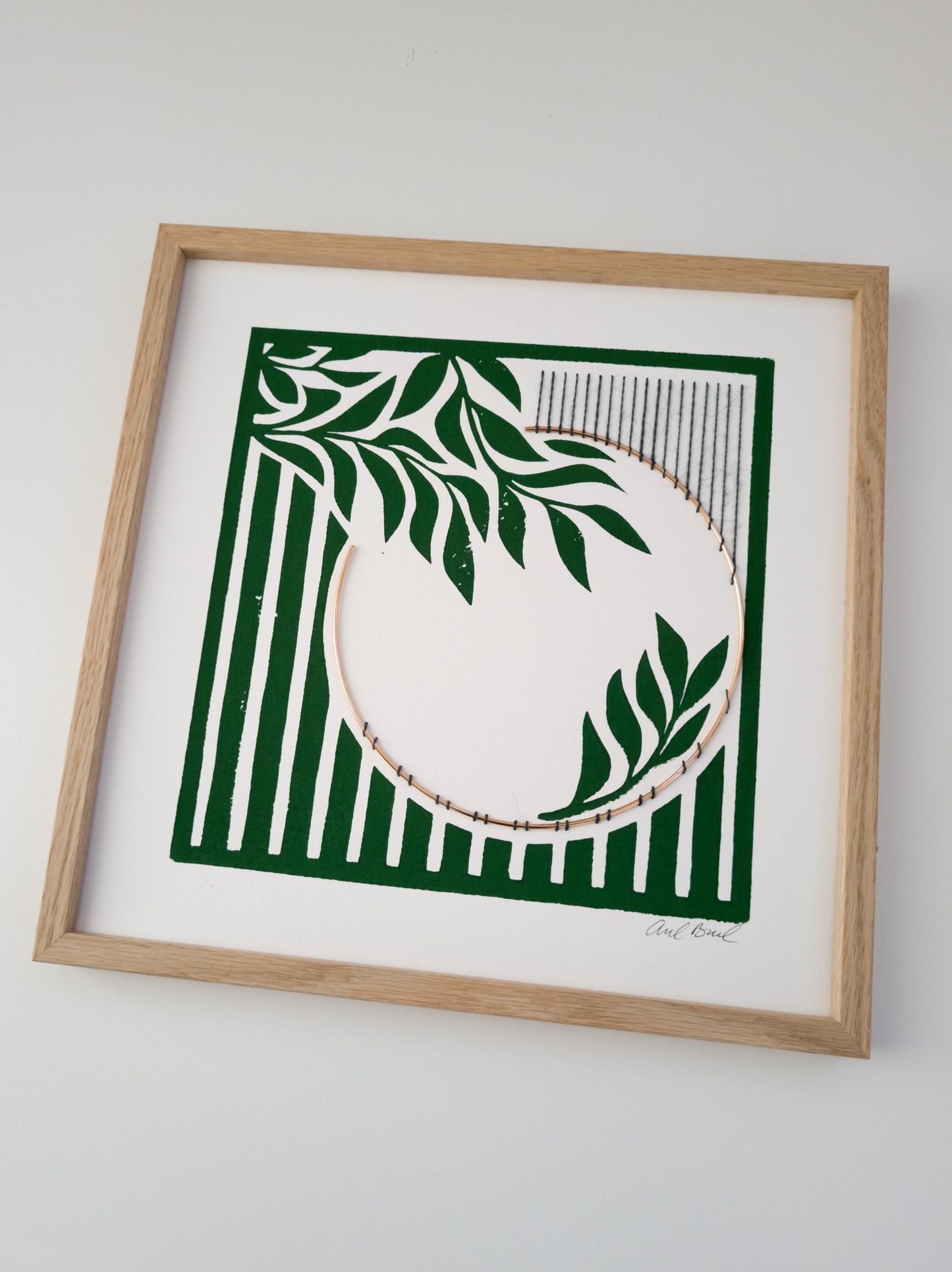 Paper embroidery on linocut (1114.01) - 30x30cm