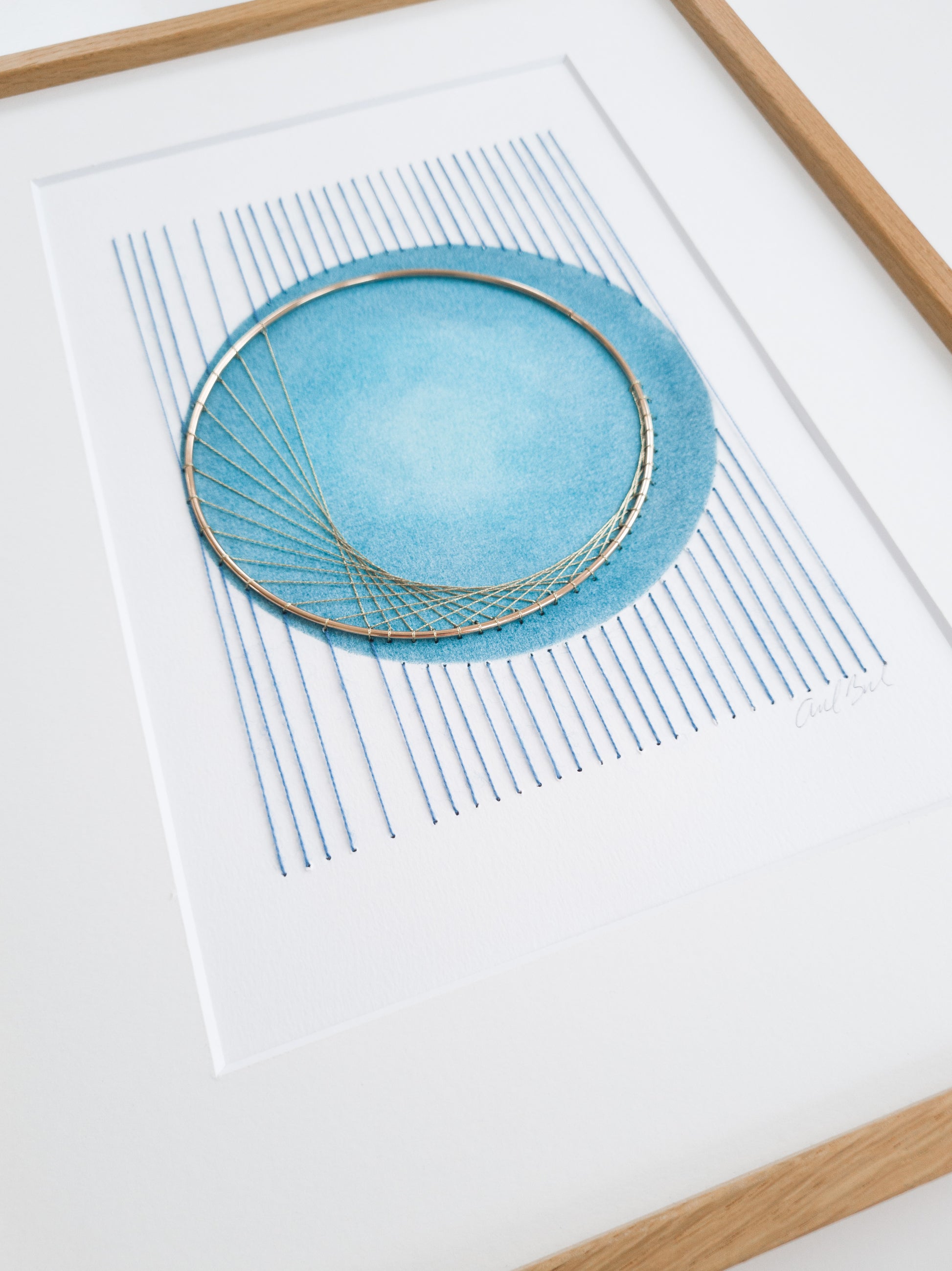 Paper embroidery - Blue coloured soft pastel and wool yarn